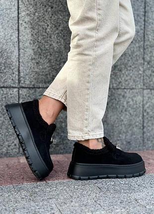 Лоферы на меху на утолщенной подошве