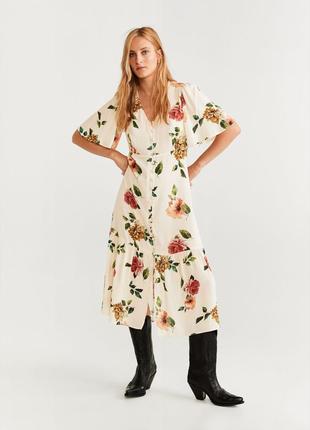 Сукня міді на гудзиках струмуюча віскоза mango роз s-m mango m