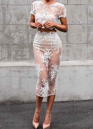 Розпродаж костюм missguided комплект ажурний мереживний спідниця + топ