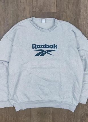 Світшот reebok сірий чоловічий спортивний кофта светр біг лого зроблений під вінтаж вінтажний