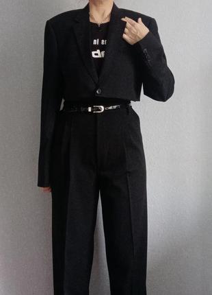 Пиджак кроп жакет укороченный черный2 фото