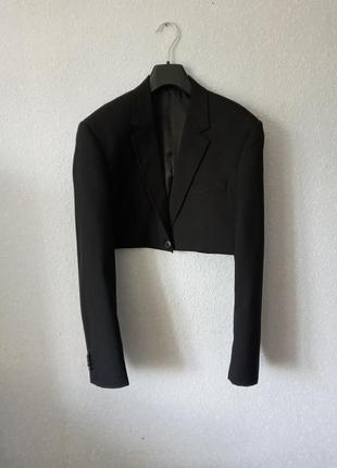 Пиджак кроп жакет укороченный черный3 фото