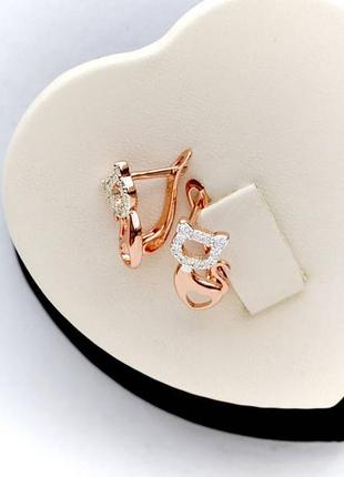 Позолочені сережки котики коти дитячі сережки медичне золото позолоченные серьги коты детские серьги медзолото