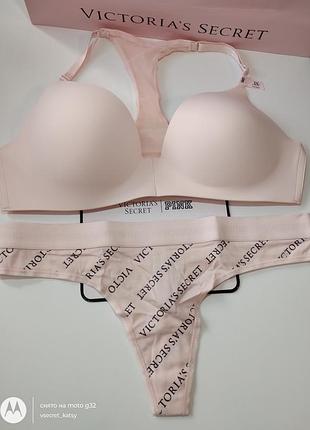 Комплект бюстик без кісточок + трусики стрінги вікторія сікрет victoria's secret
