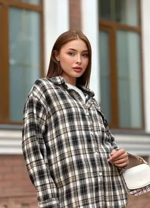 Сорочка в клітинку коричневого кольору, фланель