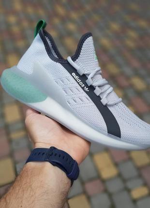 Кроссовки adidas zx boost серые с салатовым3 фото