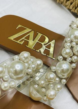 Zara шльопанці шльопки з перлинами10 фото