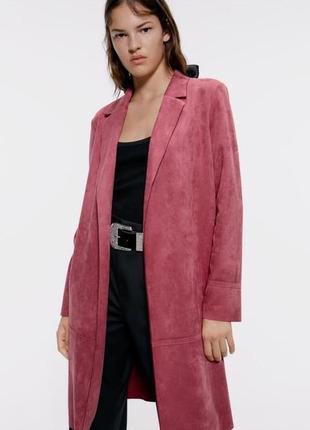 Замшевый розовый тренч плащ накидка zara под замш женский весенний малиновый пудровый
