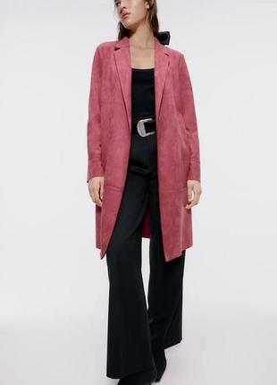 Замшевый розовый тренч плащ накидка zara под замш женский весенний малиновый пудровый