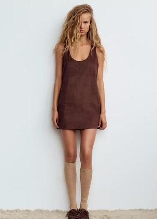 Коротка коричнева замша сукня zara nw