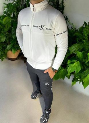 Мужской спортивный костюм calvin піжамі klein на осень в бело-черном цвете premium качества, стильная и удобная модель