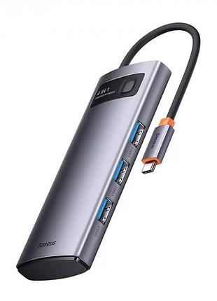 Hub адаптер usb поддержка otg baseus wkwg070013 metal gleam series 4-in-1 (4xusb3.0) type-c, gray
