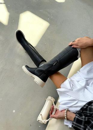 Чоботи труби з натуральної італійської шкіри та замші жіночі