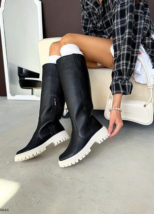 Чоботи труби з натуральної італійської шкіри та замші жіночі