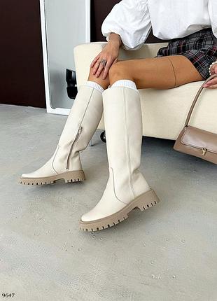 Чоботи труби з натуральної італійської шкіри та замші жіночі