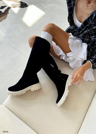 Чоботи труби з натуральної італійської шкіри та замші жіночі