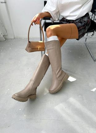 Чоботи труби з натуральної італійської шкіри та замші жіночі