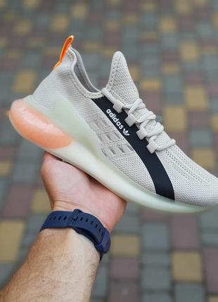 Кросівки adidas zx boost світло сірі з помаранчевим4 фото