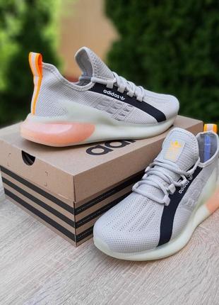 Кросівки adidas zx boost світло сірі з помаранчевим8 фото