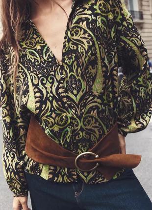Сорочка жіноча зелена з принтом zara new2 фото