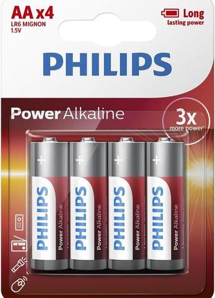 Алкалінові батарейки philips power alkaline аа 4 шт (lr6p4b/10)