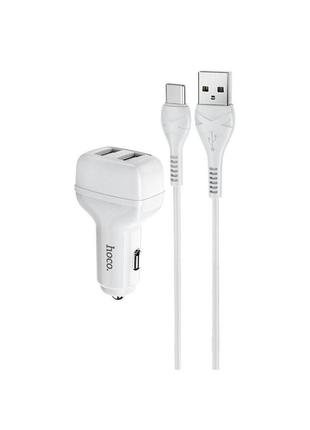 Адаптер hoco автомобільний type-c cable leader z36 2usb 2.4a white