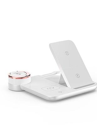 Док станція бездротове зарядне qi 4в1 wireless charger jyd x499 5-15w watch/airpods/phone rgb light white