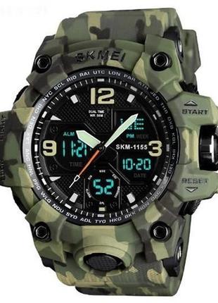 Годинник наручний чоловічий з підсвічуванням skmei 1155bcmgn green camouflage