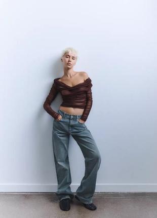 Шовковий коричневий топ zara new