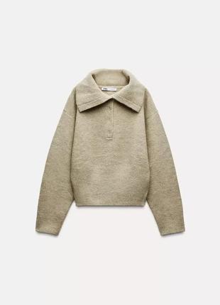 Светр жіночий зелений з коміром поло zara new