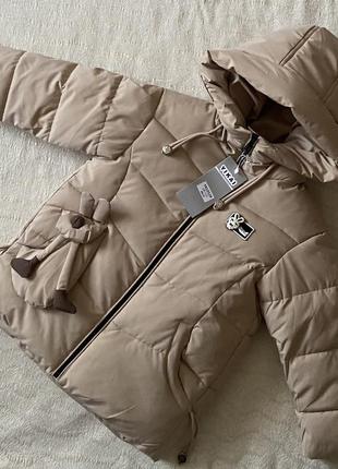 Дитяча зимова куртка з капюшоном на дівчинку 104-122 холлофайбер