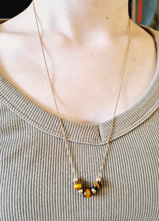 Ланцюг, позолота, намистини тигрове око