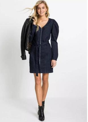 Джинсове плаття футляр, кежуал, на блискавці, з об'ємними рукавами