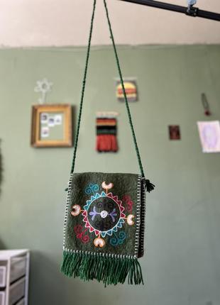 Традиционная сумка кармашек из шерсти на подкладке этническая аутентичная