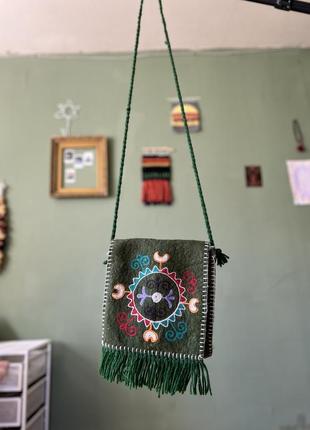 Традиционная сумка кармашек из шерсти на подкладке этническая аутентичная4 фото