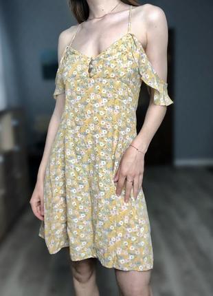 Платье платье платье сарафан платье желтое желтое в цветы цветочный принт мелких мелкие цветы6 фото