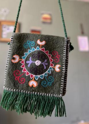 Традиционная сумка кармашек из шерсти на подкладке этническая аутентичная3 фото