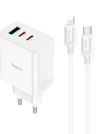Мережевий зарядний пристрій hoco type-c to lightning cable pure power three-port c126a usb 2хtype-c 40w 3a × основна інформація