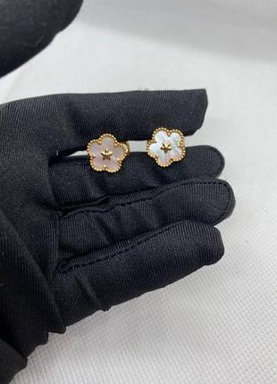 Брендовые серьги стиле van cleef (vca, клевер, ван клиф) 😊💖🌹розовый цвет