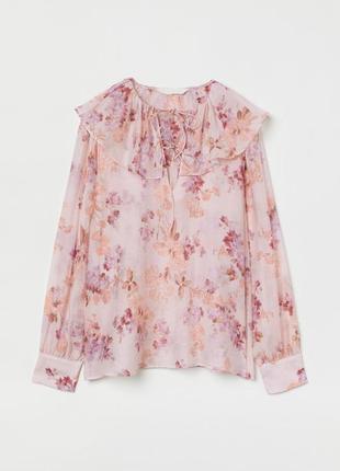 Нова.блуза з нових колекцій  h&m flounce-collared blouse nude pink  size xs