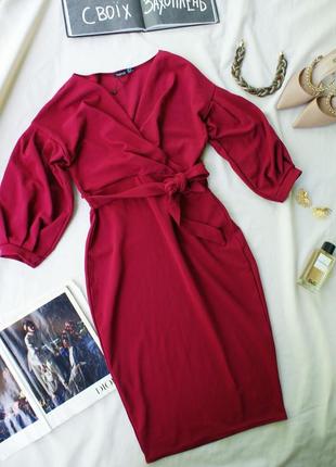 Брендова сукня у відтінку бургунді об'ємні рукава від boohoo4 фото