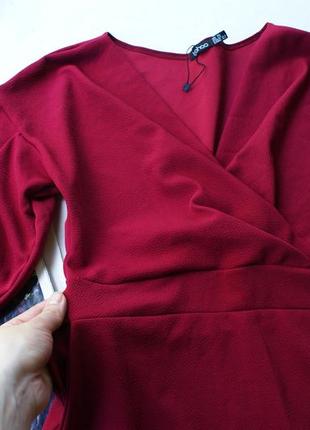 Брендова сукня у відтінку бургунді об'ємні рукава від boohoo7 фото