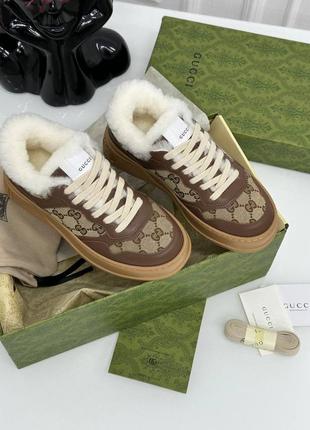 Утепленные брендовые кроссовки в стиле gucci