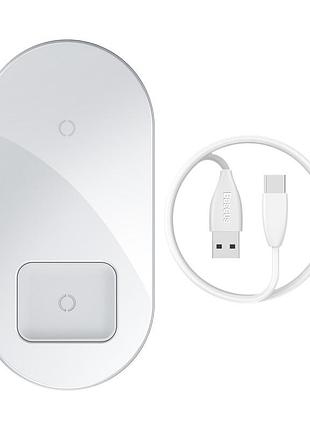 Беспроводная зарядка qi baseus simple 2in1 wireless charger 18вт max for phones pods white