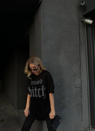 Жіноча футболка з написом, зі стразами, з принтом, оверсайз, вільного крою, базова, бавовняна, чорна, майка3 фото