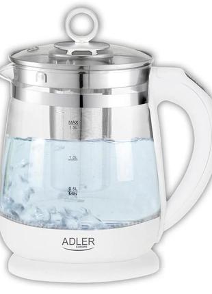 Стеклянный электрочайник с заварником и терморегулятором adler ad 1299 1.5 л