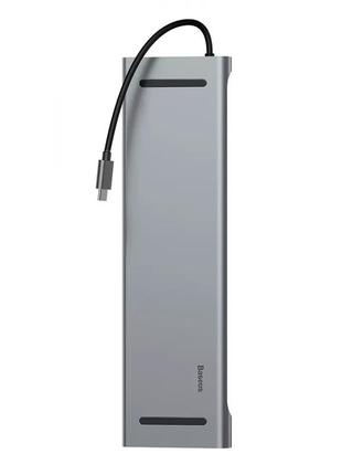 Usb-хаб baseus enjoyment series type-c notebook pd/hd4kx2/vga/rj45/sd/tf/usbx3/adapter 11в1 grey