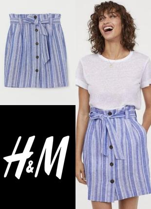 Красива якісна лляна спідниця з кишенями та поясом h&m lenen blend етикетка