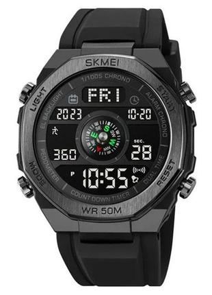 Часы наручные мужские skmei 2209bkbk compass pedometer black