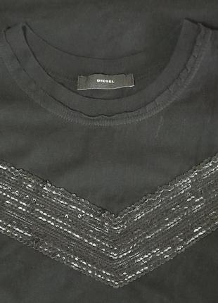 Крутая хлопковая футболка чёрного цвета с ярким узором из пайеток diesel6 фото